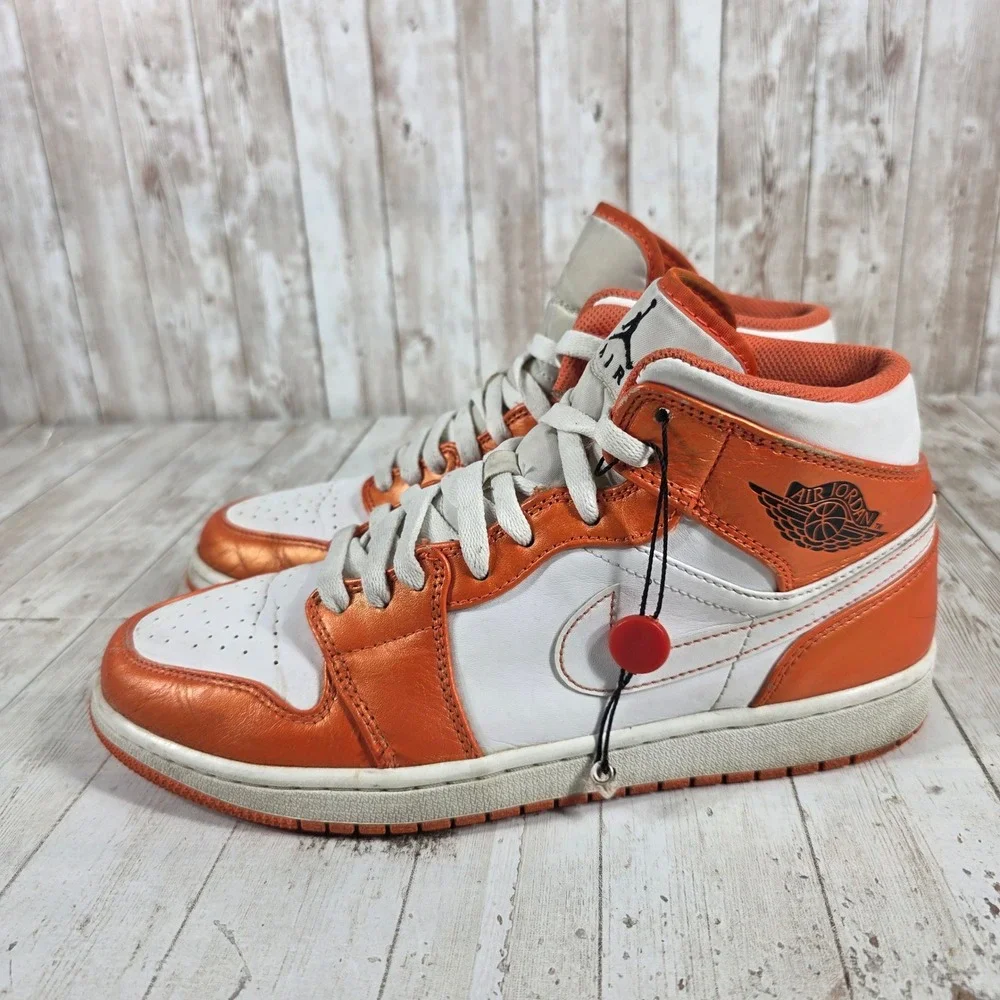 Nike Air Jordan‎ 1 Mid Metallic Orange White Mens 9.5 DM3531-800 2021 Basketball